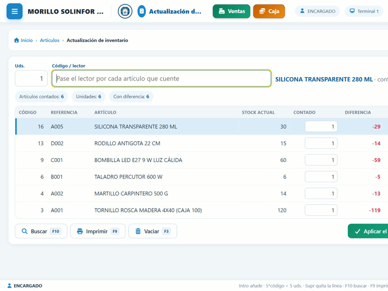 Existencias e inventario al día