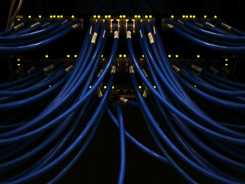 Cables de red etiquetados conectados a los switches